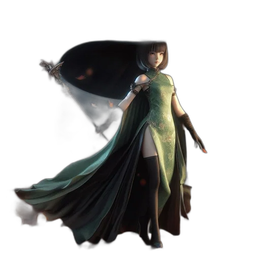 dress, dragon, staff, sword transparent PNG cut-out