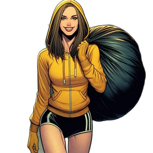 jacket, hair, staff, comic book art transparent PNG cut-out