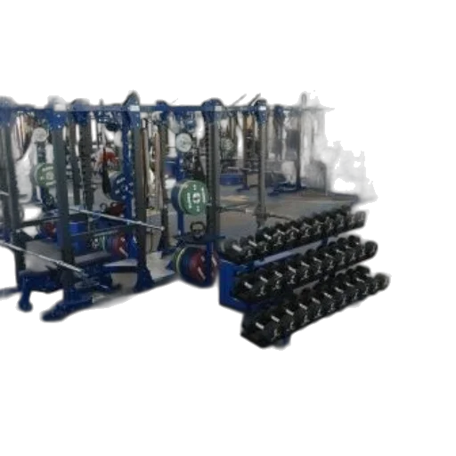 3d render, well-equipped, gym, blue transparent PNG cut-out
