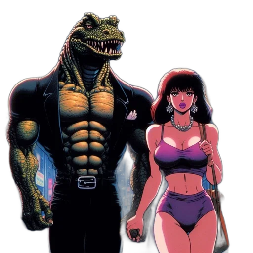 creature, comic book art, concept art, vaporwave transparent PNG cut-out