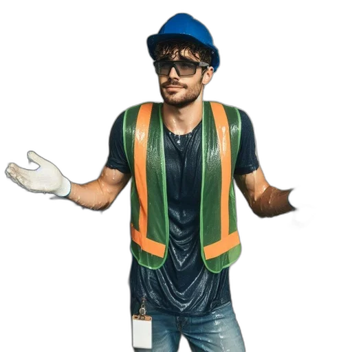 staff, jacket, hat, robot transparent PNG cut-out