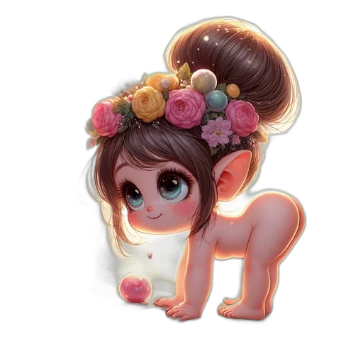 crown, creature, staff, flower transparent PNG cut-out