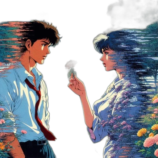 comic book art, vaporwave, anime, concept art transparent PNG cut-out