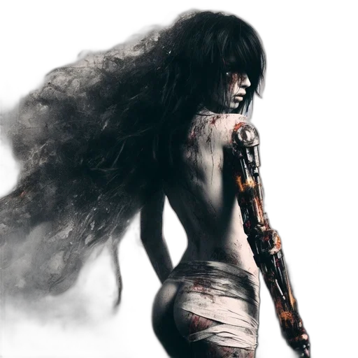 weapon, hair, dress, concept art transparent PNG cut-out