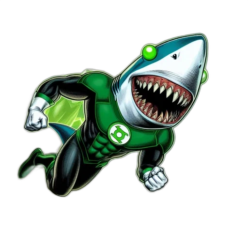 comic book art, concept art, shark-man, wearing transparent PNG cut-out
