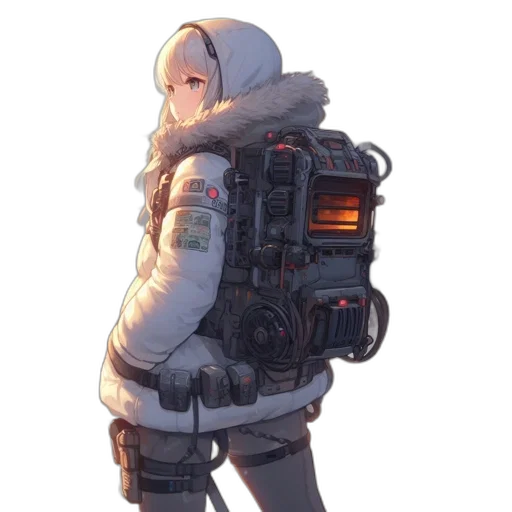 jacket, robot, weapon, staff transparent PNG cut-out