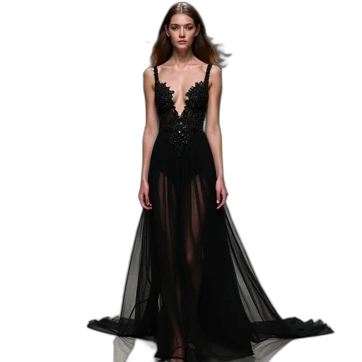 dress, dark, runway, model transparent PNG cut-out