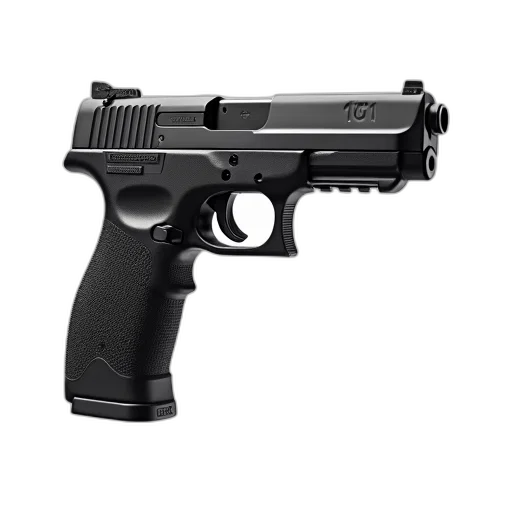 weapon, 3d render, black, polymer-framed transparent PNG cut-out