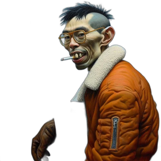 jacket, face, staff, creature transparent PNG cut-out