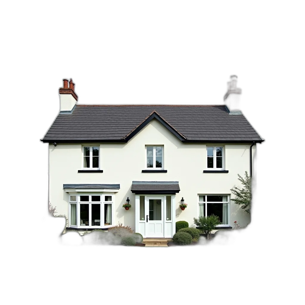 building, 3d render, photorealistic, two-story transparent PNG cut-out