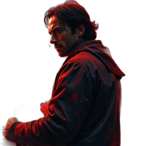 jacket, face, staff, concept art transparent PNG cut-out
