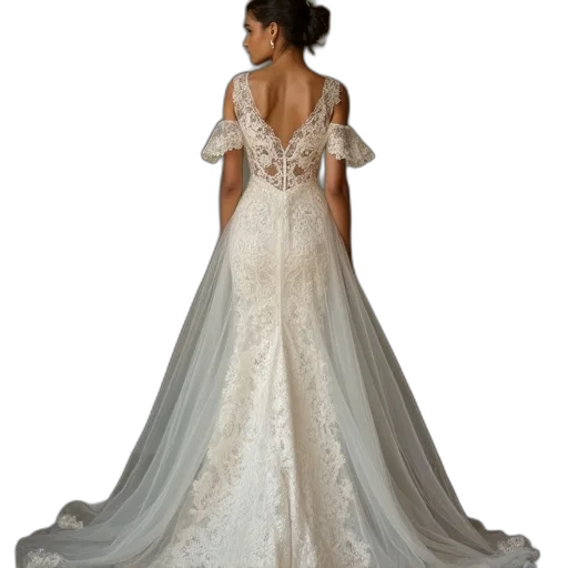 dress, ivory, lace, haltie transparent PNG cut-out