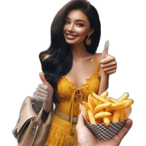 food, photorealistic, oil painting, woman transparent PNG cut-out