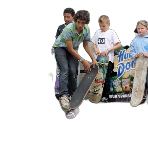 staff, group, boys, skateboards transparent PNG cut-out