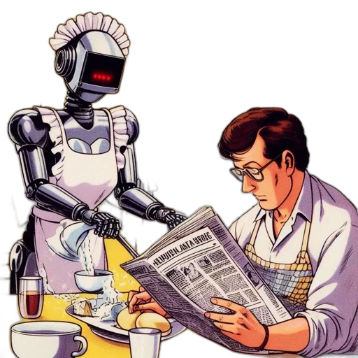 robot, food, comic book art, cyberpunk transparent PNG cut-out