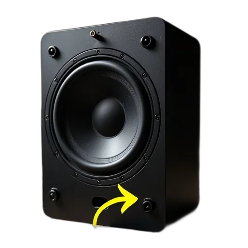 3d render, black, speaker, yellow transparent PNG cut-out