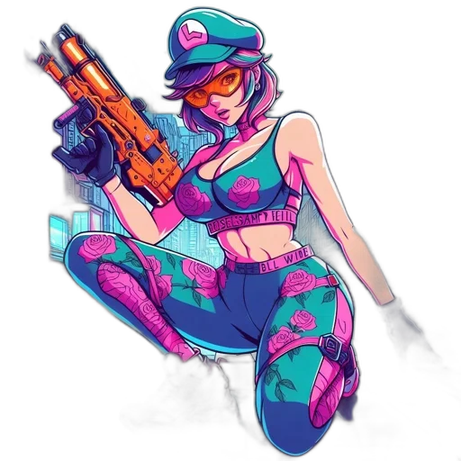 weapon, cyberpunk, vaporwave, pixel art transparent PNG cut-out