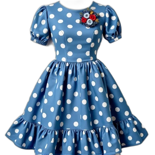 dress, blue, polka, dot transparent PNG cut-out