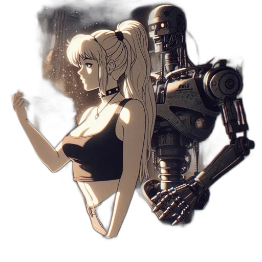 robot, weapon, dress, cyberpunk transparent PNG cut-out