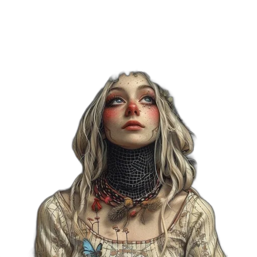 face, dress, jewelry, staff transparent PNG cut-out