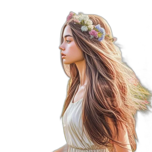 dress, hair, crown, flower transparent PNG cut-out