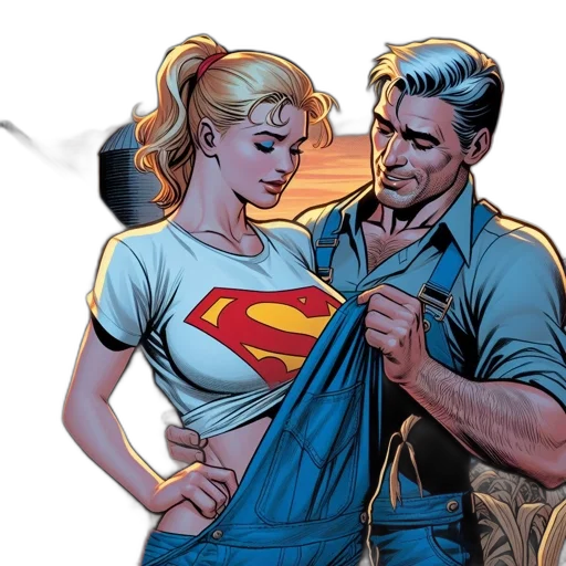 comic book art, man, woman, dressed transparent PNG cut-out