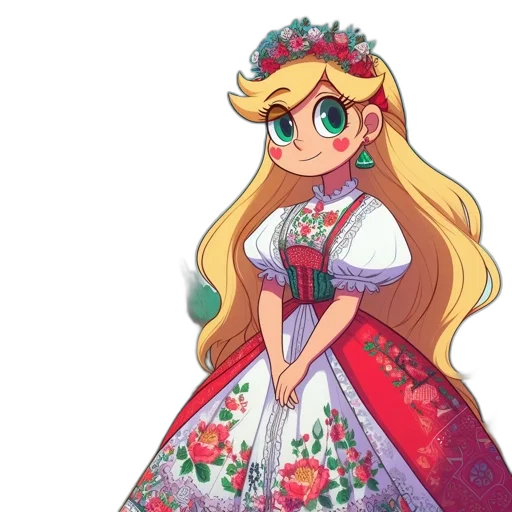 dress, crown, flower, staff transparent PNG cut-out