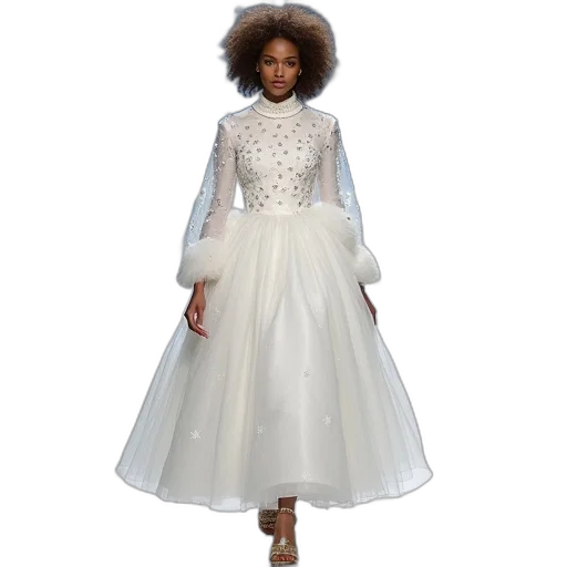 dress, woman, voluminous, curly transparent PNG cut-out