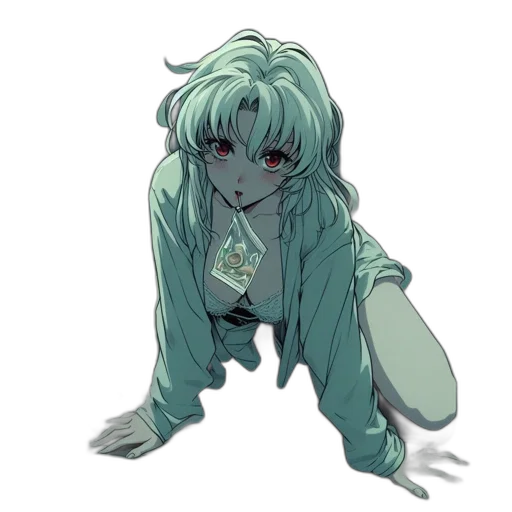 creature, jacket, staff, vaporwave transparent PNG cut-out