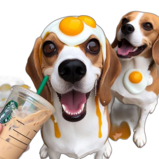 food, two, beagles, engage transparent PNG cut-out