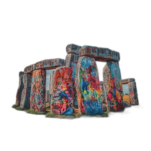 furniture, graffitied, stonehenge-like, structure transparent PNG cut-out