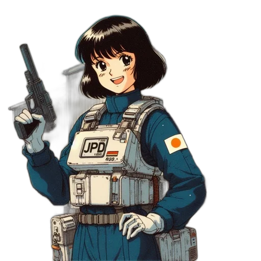 weapon, robot, jacket, staff transparent PNG cut-out