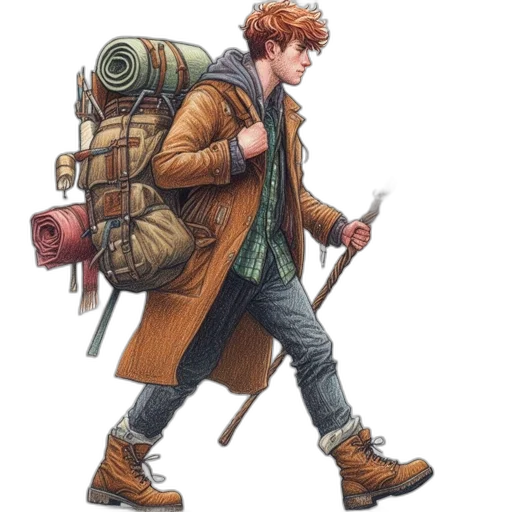 jacket, staff, concept art, fantasy art transparent PNG cut-out