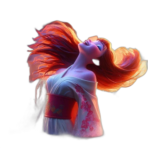 hair, dress, concept art, 3d render transparent PNG cut-out