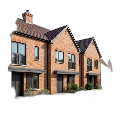 building, 3d render, photorealistic, three transparent PNG cut-out