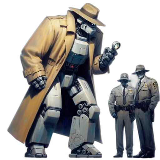 robot, jacket, weapon, staff transparent PNG cut-out