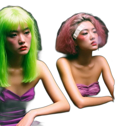 hair, face, photorealistic, vaporwave transparent PNG cut-out