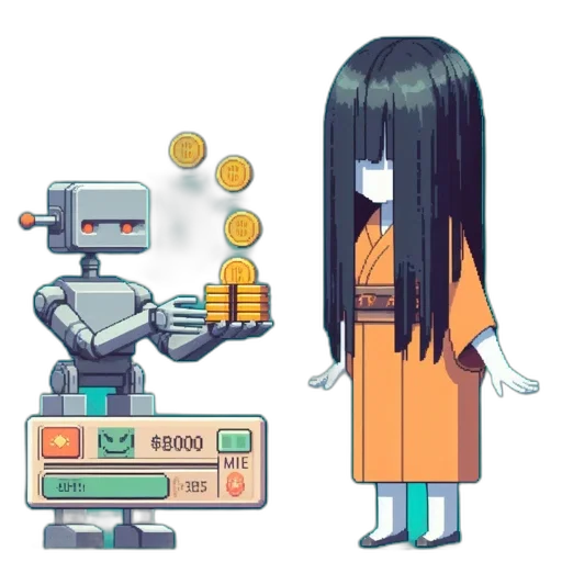 robot, pixel art, concept art, cyberpunk transparent PNG cut-out