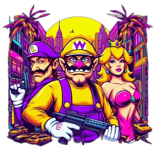 pixel art, vaporwave, cyberpunk, comic book art transparent PNG cut-out