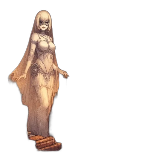 dress, creature, mask, staff transparent PNG cut-out