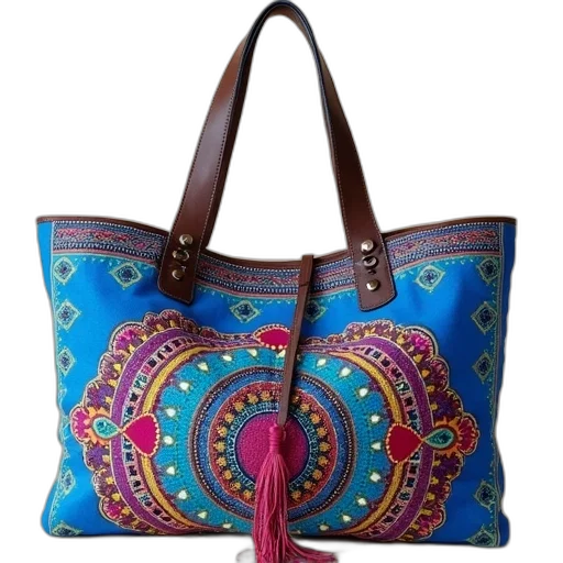 boho, bag, blue, colorful transparent PNG cut-out