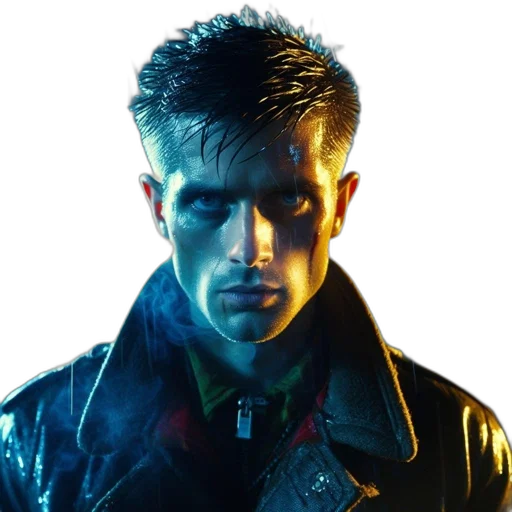 jacket, face, cyberpunk, photorealistic transparent PNG cut-out