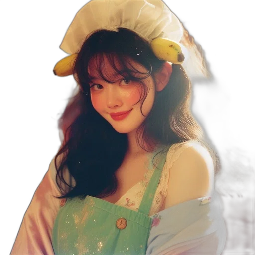 hat, dress, flower, oil painting transparent PNG cut-out