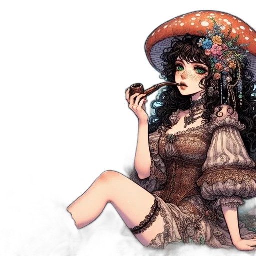 dress, hat, umbrella, flower transparent PNG cut-out