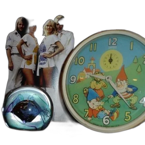 outer space, clock, gnomes, sits transparent PNG cut-out