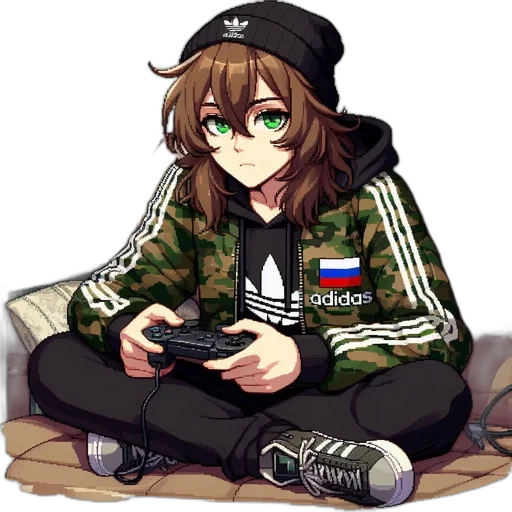 jacket, weapon, hat, pixel art transparent PNG cut-out