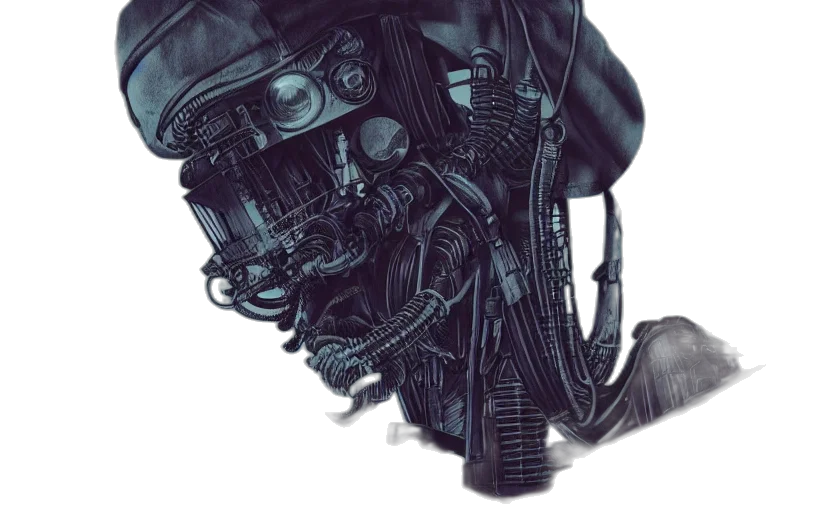robot, jacket, mask, weapon transparent PNG cut-out