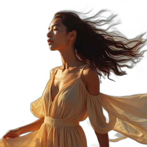 dress, hair, photorealistic, oil painting transparent PNG cut-out