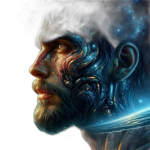 face, robot, fantasy art, photorealistic transparent PNG cut-out