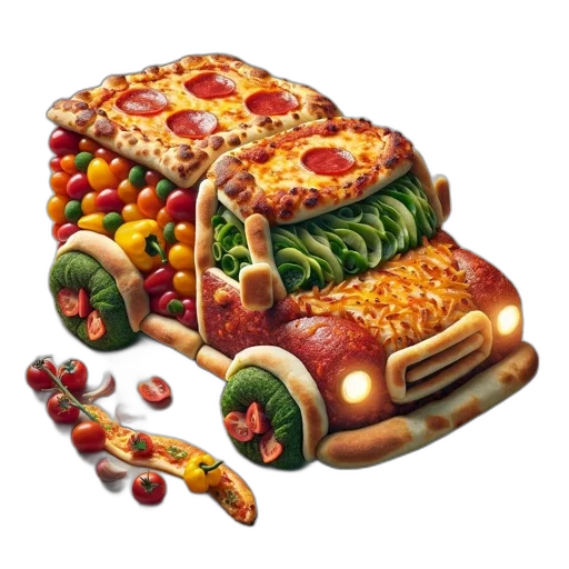 food, car, photorealistic, 3d render transparent PNG cut-out